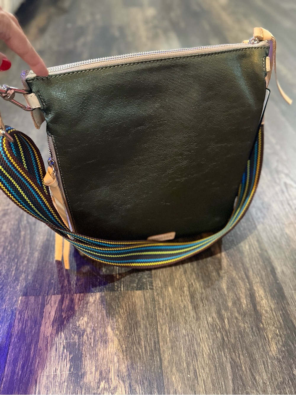 NWT Consuela Tour Crossbody Bag Olive Floral Embroidered Leather Trim - Picture 10 of 16
